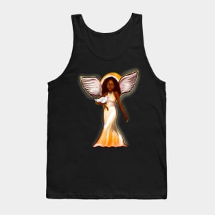 Angel with dove - Black angel of peace ! With glow, Afro hair, green eyes, Cherry pink lips and dark brown skin. Hair love ! Tank Top